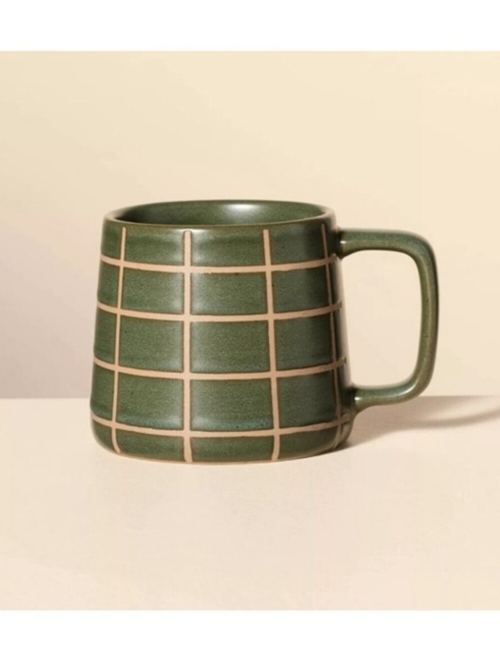 2 Hearth & Hand Magnolia 13oz Grid Reactive Glaze Tapered Stoneware Mug Green
